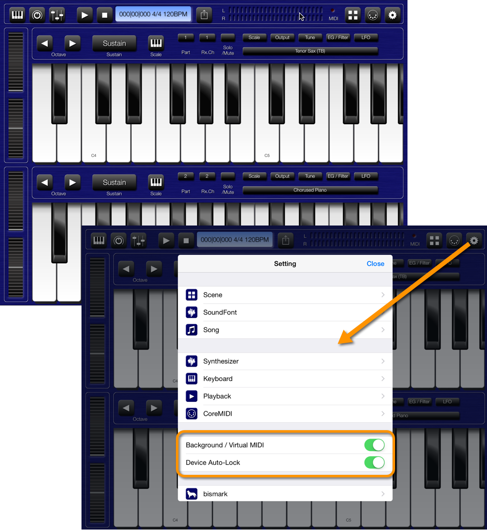 App bs-16i as sound generator for MIDI files